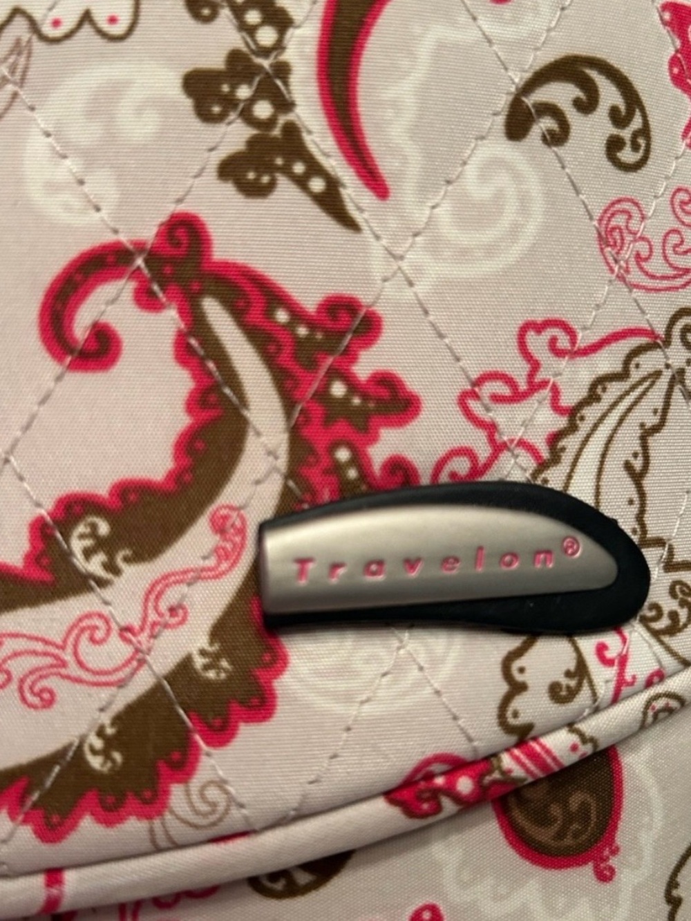 Travelon Pink and Brown Paisley Travel Toiletries Bag with Padded Shoulder Strap - Picture 11 of 11
